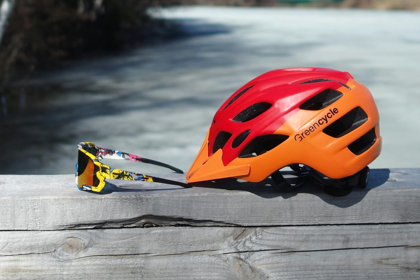 cycling sunglasses and helmet